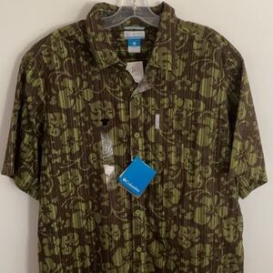Columbia Green and Brown Geometric Casual Shirt
